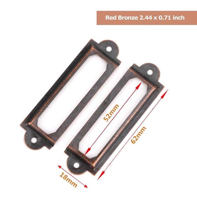 Hztyyier 20-Piece Metal Label Holders, Red Bronze Card Tag Frame for Office Library File Cabinet Drawer, Card Tag Label Organizer - Image 2